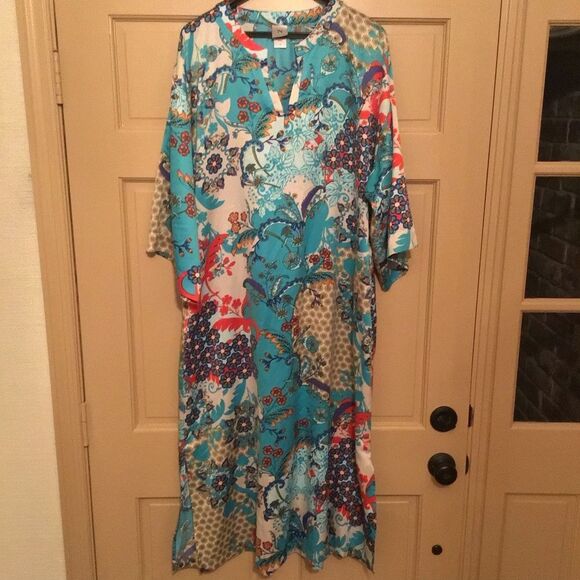 Vintage Natori Vibrant Dynasty Floral Caftan Dress - Picture 3 of 7